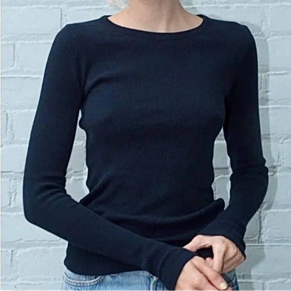 brandy melville navy blue ribbed tori long sleeve top